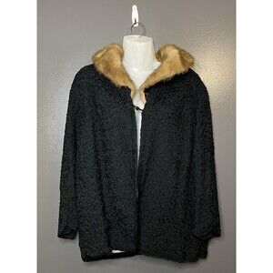 Vintage Reichbart Furs Coat Womens Medium Persian Lamb Mink Collar 50s